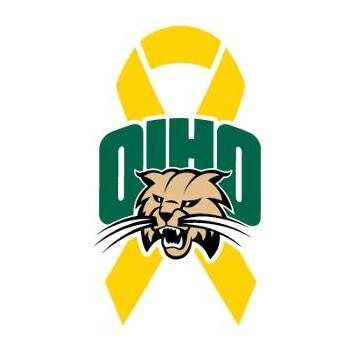 OHIO Bobcat logo over a yellow ribbon